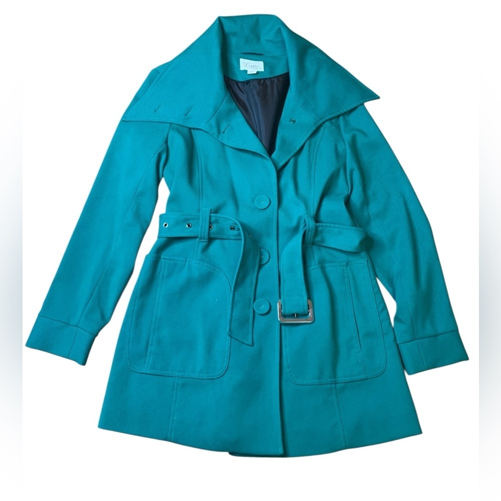 Latte by Coffeeshop Teal Belted Trench Coat - Size Medium - EUC